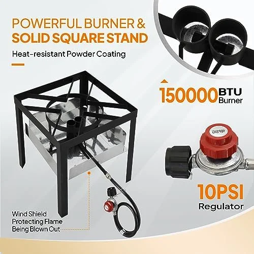 60QT Turkey Fryer & Crawfish Boiler / 150,000 BTU Propane Burner Set, Aluminum Seafood Boil Pot /Basket, Crab Boil Pot, Crab Steaming, Outdoor Cooking Deep Fryer / 10 PSI Regulator & Hose