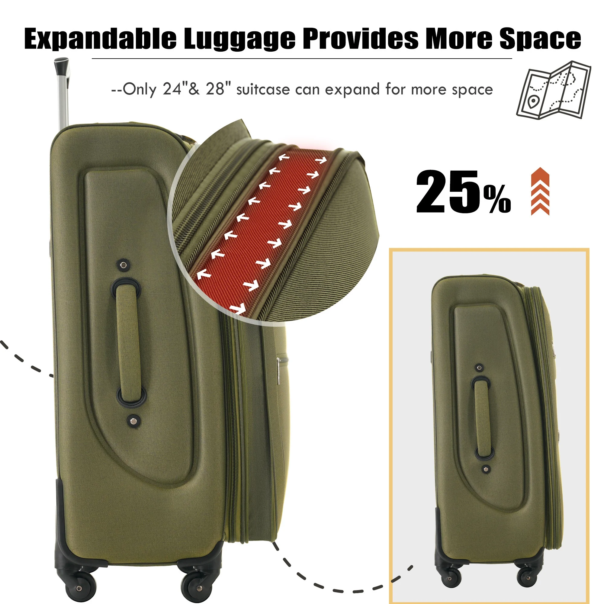 EUROCO 3 Piece Softside Luggage Set,Expandable Suitcase Set with TSA Lock and Spinner Wheels,Lightweight Suitcase for Men Women(20