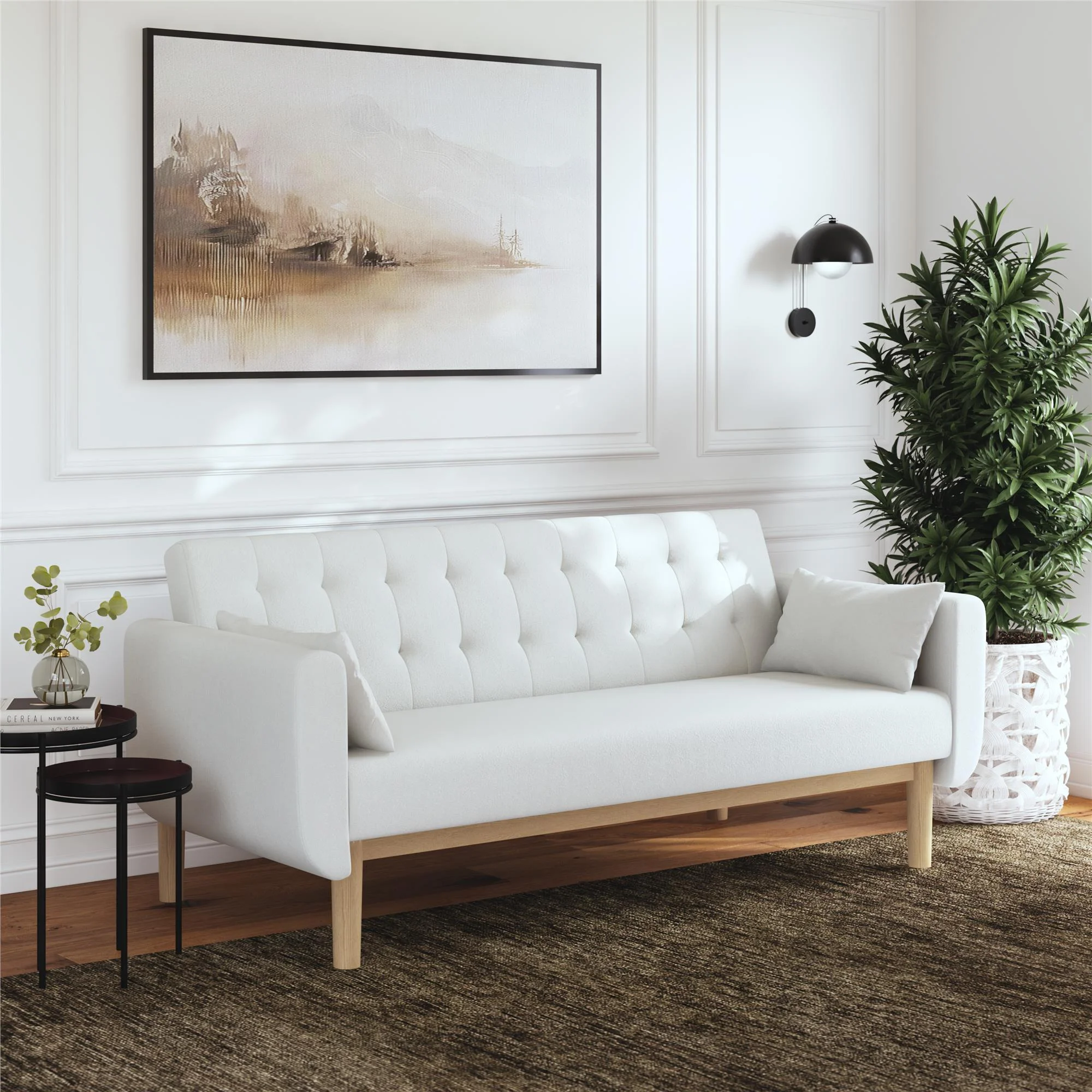 RealRooms Barrie Futon Sofa Bed in Teddy Fabric, Ivory