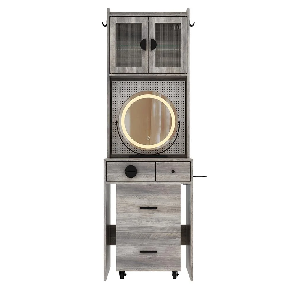 EDOEMSE Table & Chair Vanity Set, Vanity Set,Small Vanity Desk with Mirror and LED Lights, Makeup Table with Charging Station and drawers,Gray