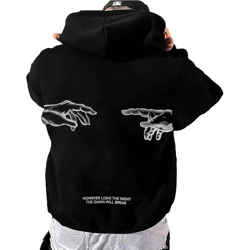 Men's Graphic Print Long Sleeve Drawstring Hoodie Pullover Sweatshirt