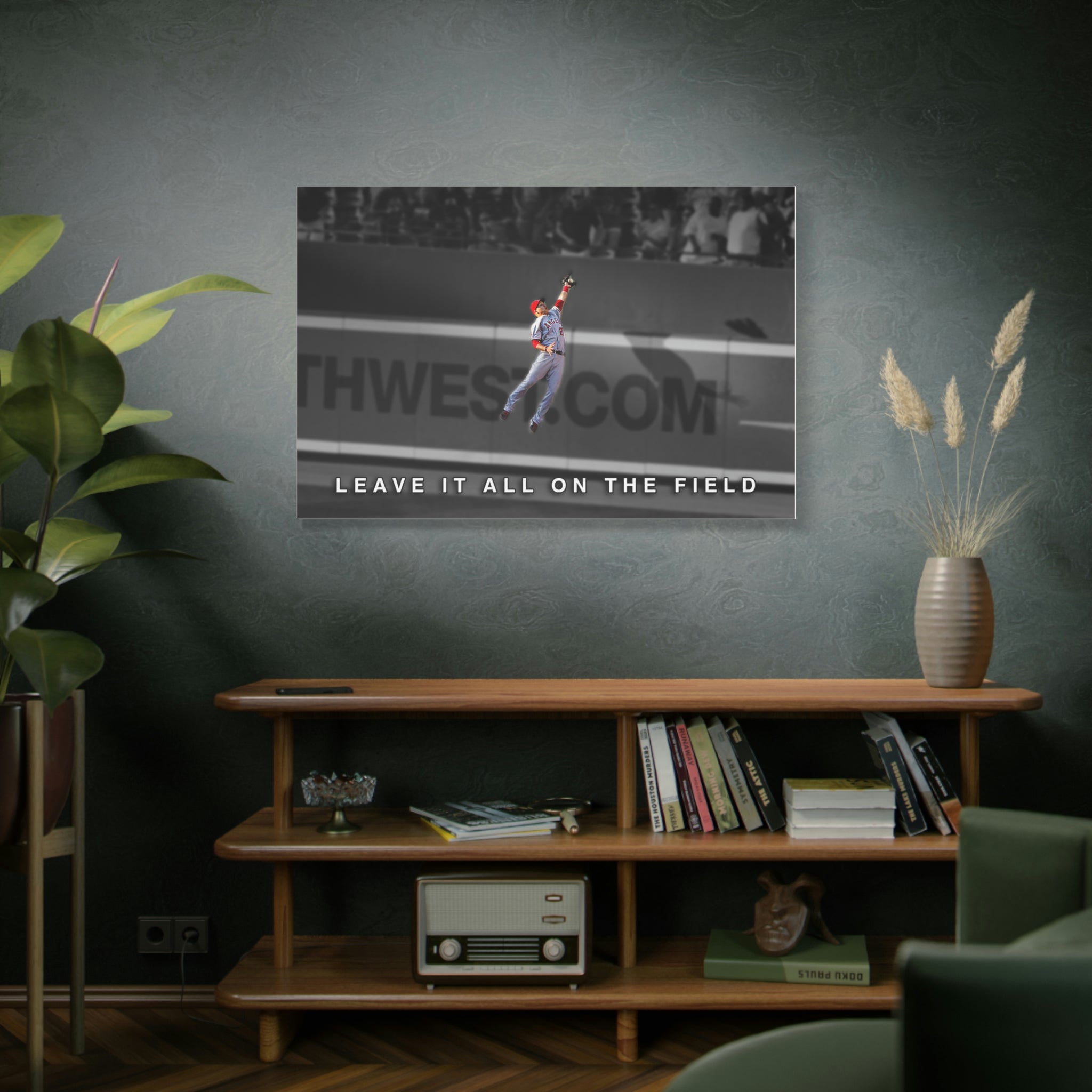 Mike Trout Los Angeles Angels Leave it All on the Field Premium Wall Art Canvas Wrap