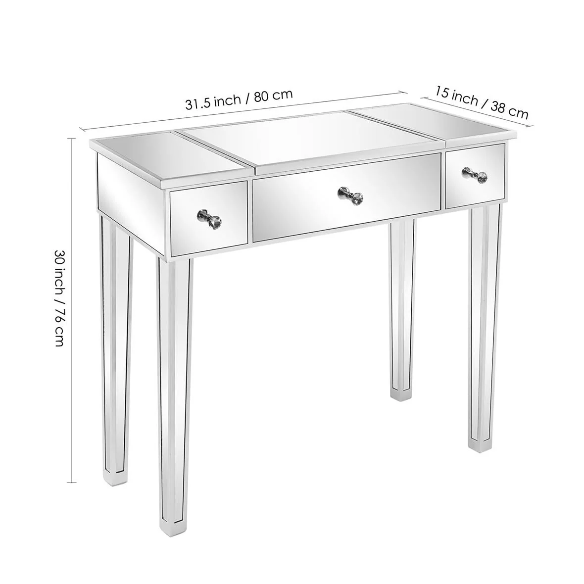 Zimtown Vanity Table Makeup Dressing Table Wood Jewelry Desk with Flip-top Mirror 3 drawers(Stool is NOt INCLUDED),Silver