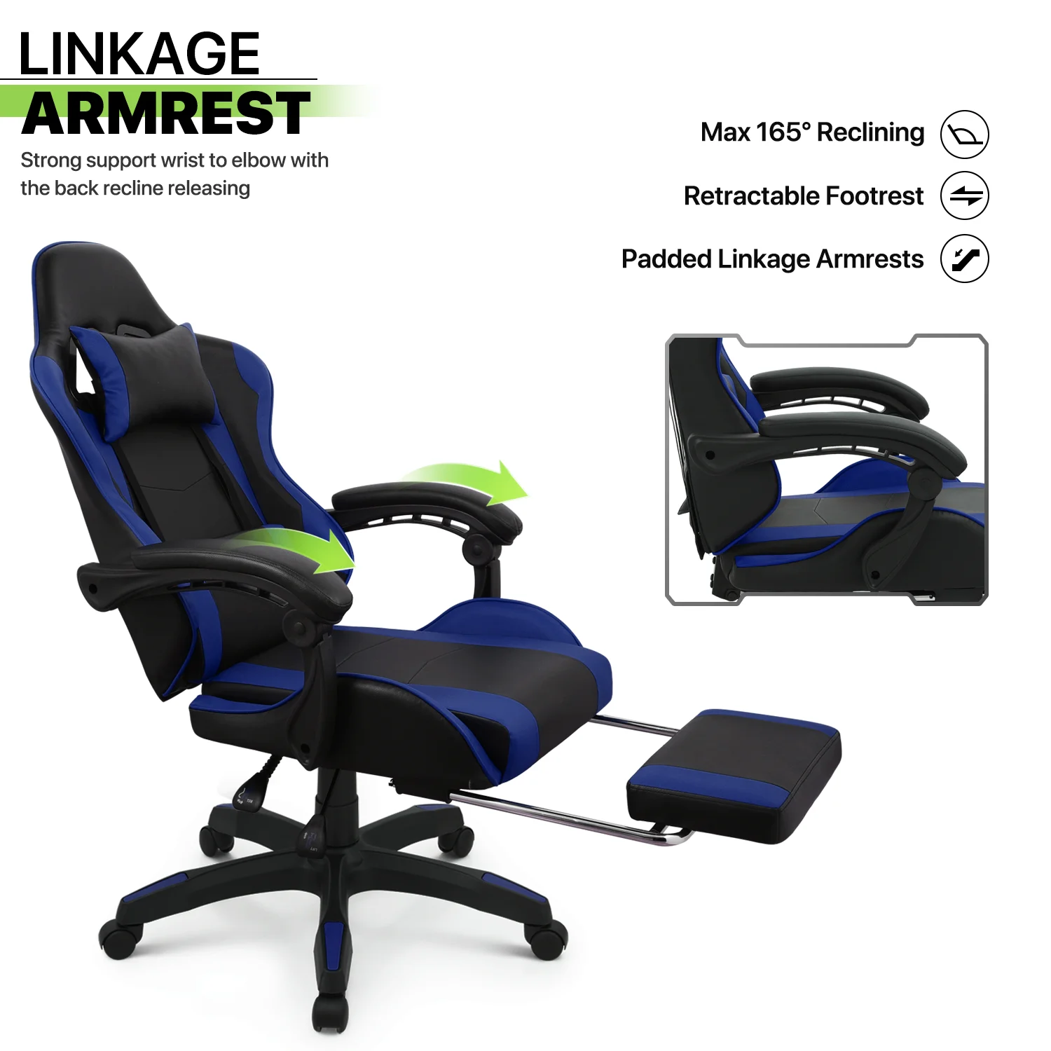 Magshion Adjustable Gaming Chair, Ergonomic PC Computer Seat with Headrest and Lumbar Support for Adults Teens Desk Chair, Black