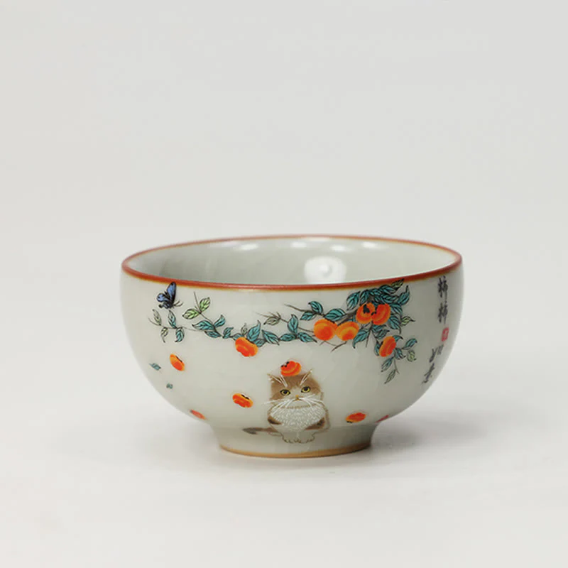 Buddha Stones Cute Cat Butterfly Teacup Kung Fu Tea Cup