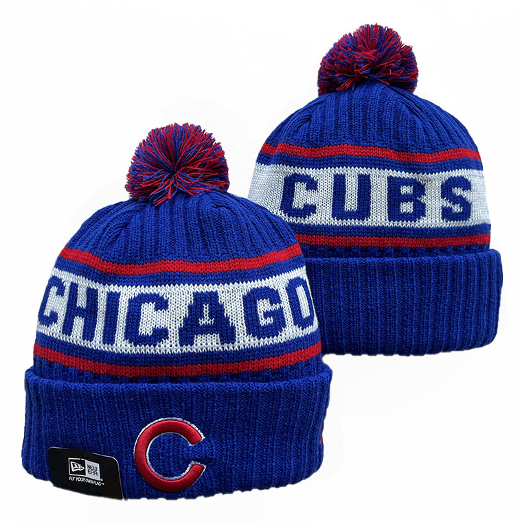 Chicago Cubs Blue Cuffed Knit Hat with Pom