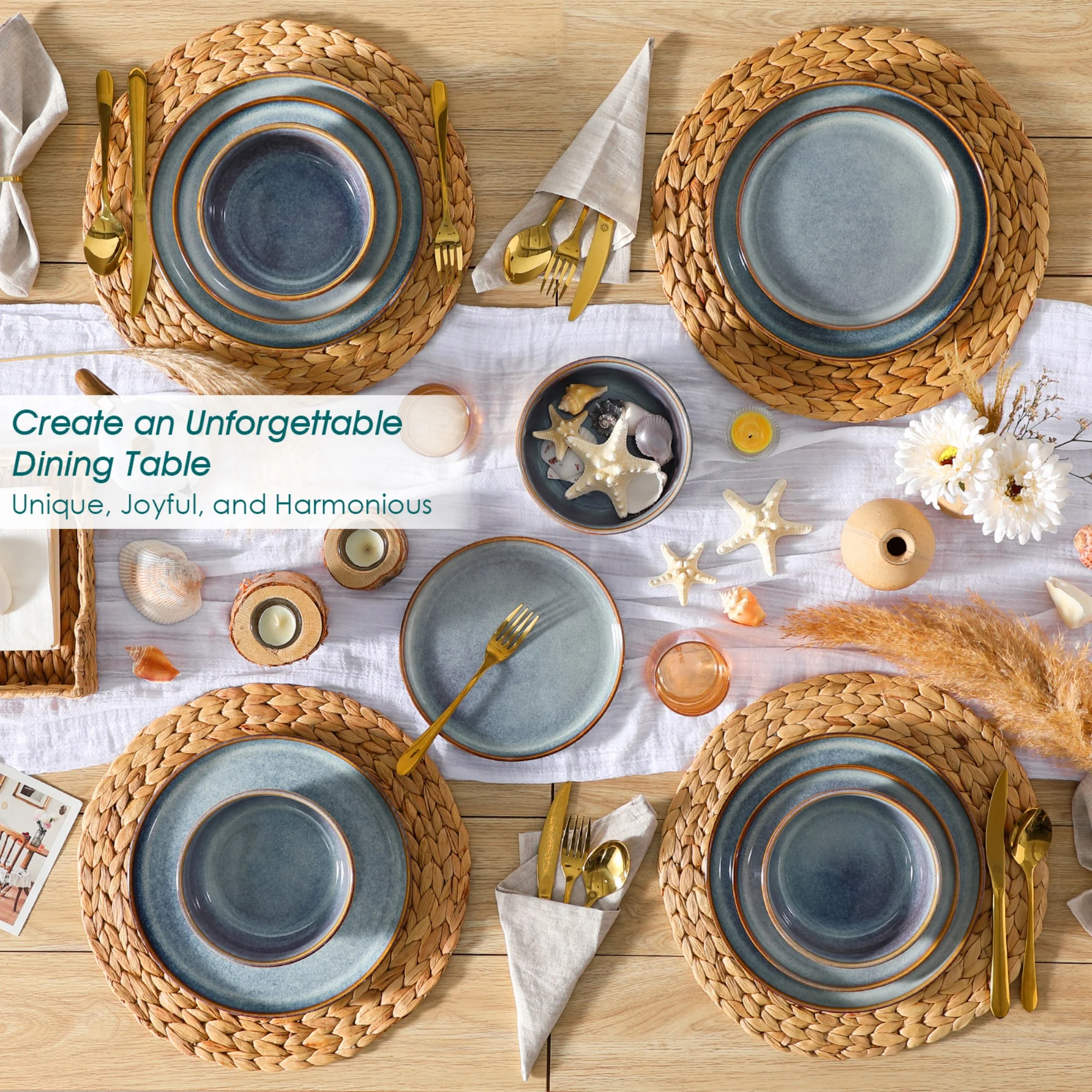 Malacasa 24 Pcs Dinnerware Sets, Stoneware Plates and Bowls Set, Tableware Dishwasher Microwave Safe, Serves For 6 people, Brown