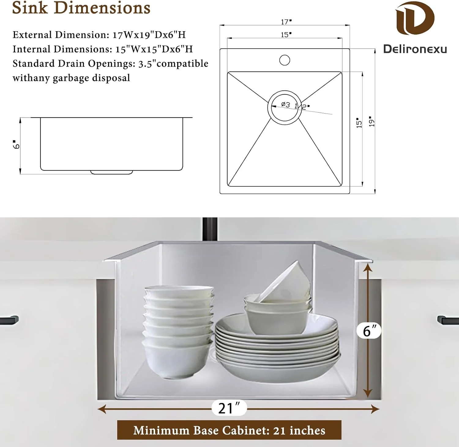 17 Inch Bar Sink Drop In �C  Small Kitchen Sink, Modern 18 Gauge Stainless Steel sink with Brushed Finish, 17
