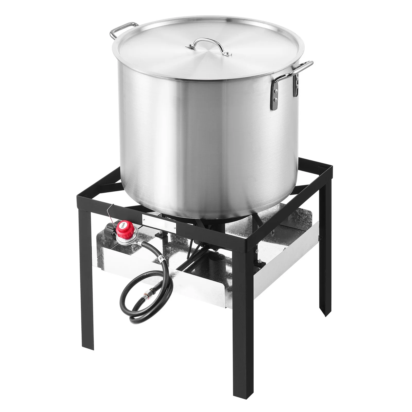 KFFKFF 80 Qt Seafood Cooking Set with Filter, Exterior Seafood Boil Container and Holder, Culinary Kit, Aluminum Soup Pot with 100,000 BTUs Propane Heater and Steam Grid