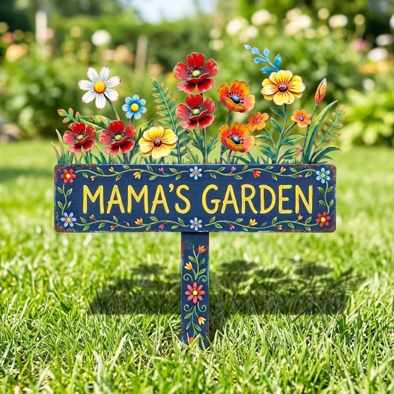 Personalized Your Garden Sign: Metal Floral Garden Stake