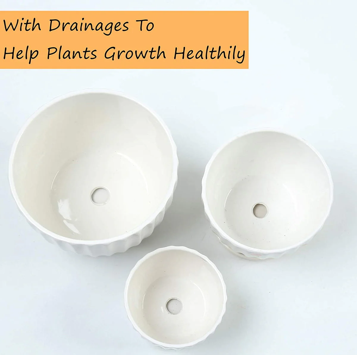 Ceramic Flower pots, White Garden Pots Succulent Cactus Planters with Drainage Saucers, Indoor & Outdoor, Set of 3, Gift for Woman Wife Mother