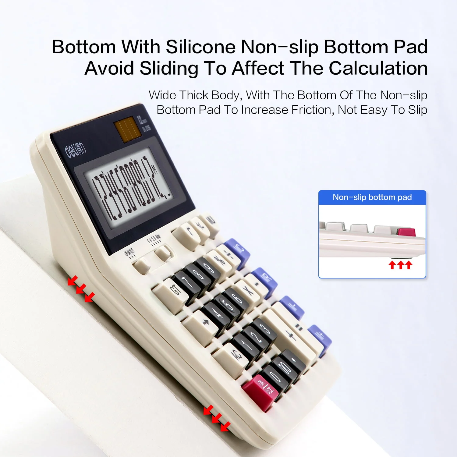 Deli 12-Digit Desktop Calculator, Dual Power, Extra Large LCD Display, White