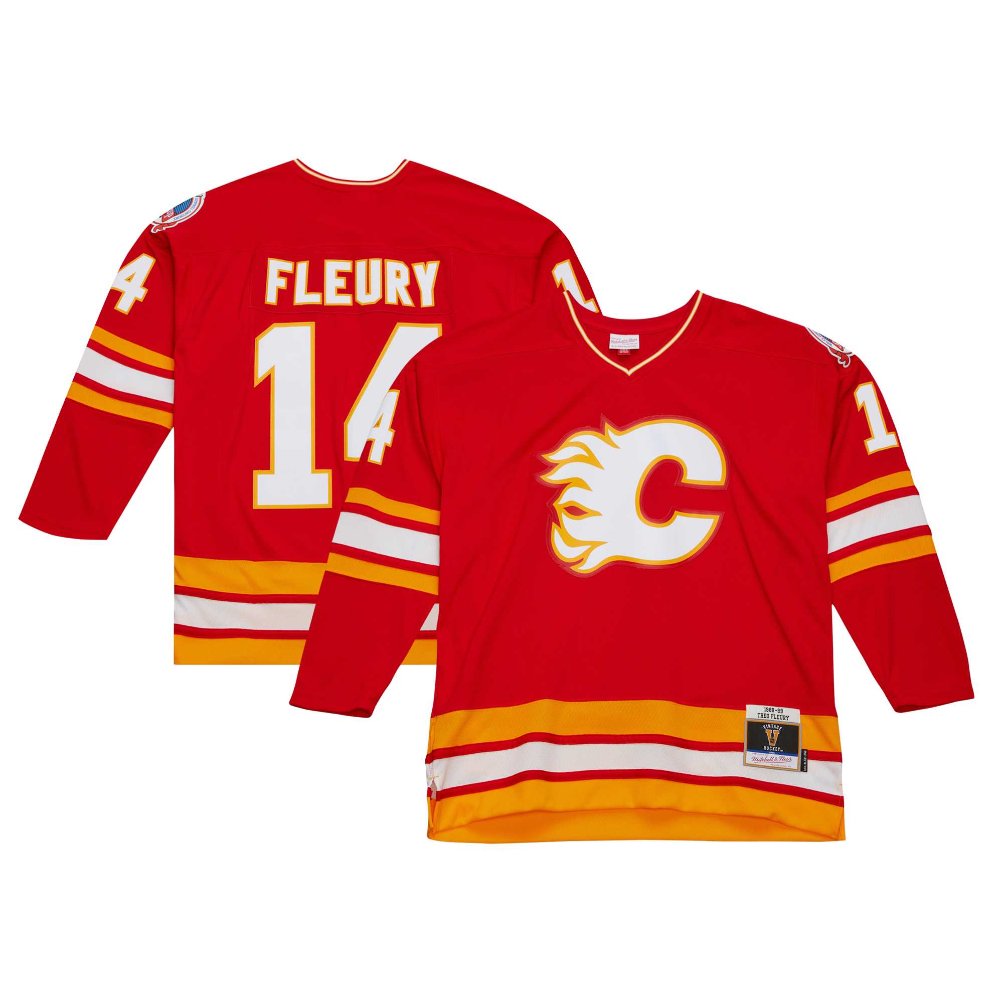 Theoren Fleury Calgary Flames Mitchell & Ness  1988/89 Blue Line  Jersey – Red