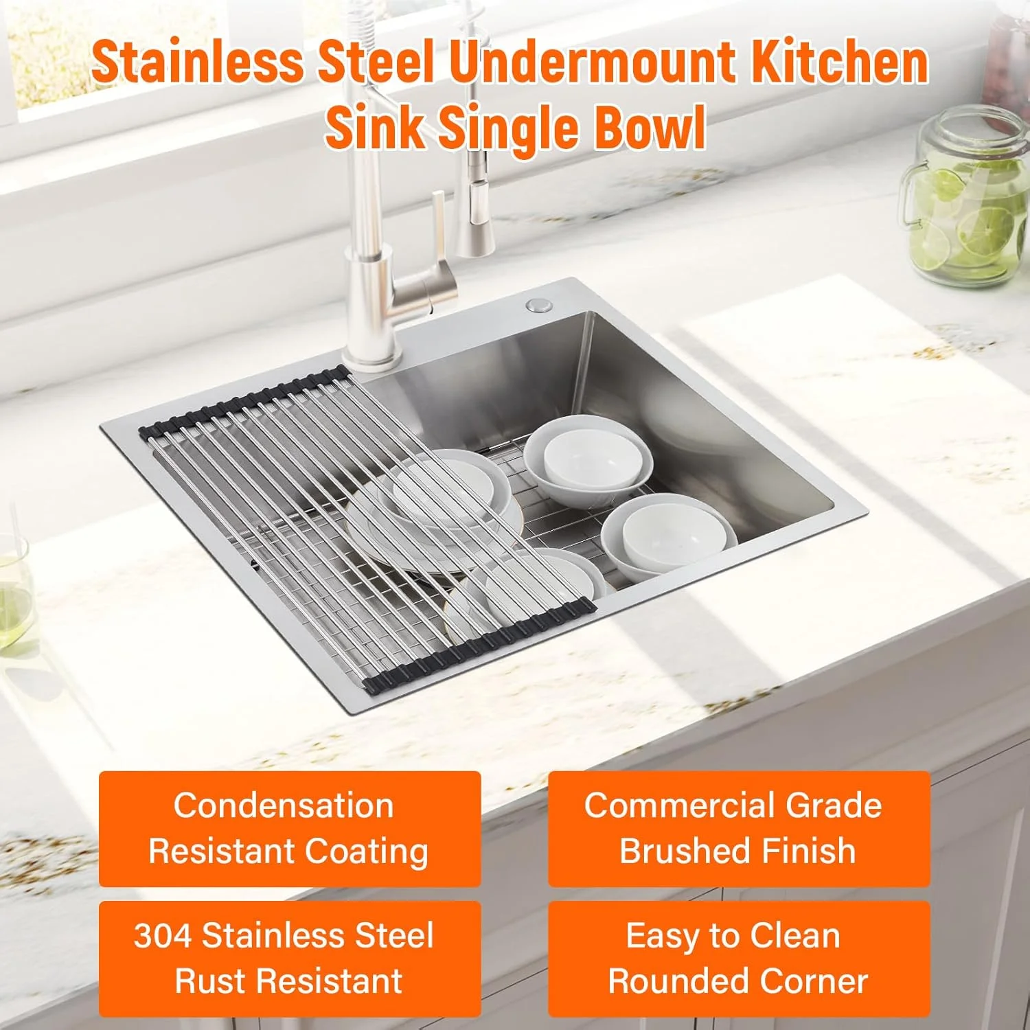 Garvee 33 x 22 Drop In Kitchen Sink, 16 Gauge Stainless Steel Topmount Deep Single Bowl Sink with Grid and Drain Strainer Set, Household Dishwasher Sinks for Workstation, RV, Prep Kitchen, Bar Sink