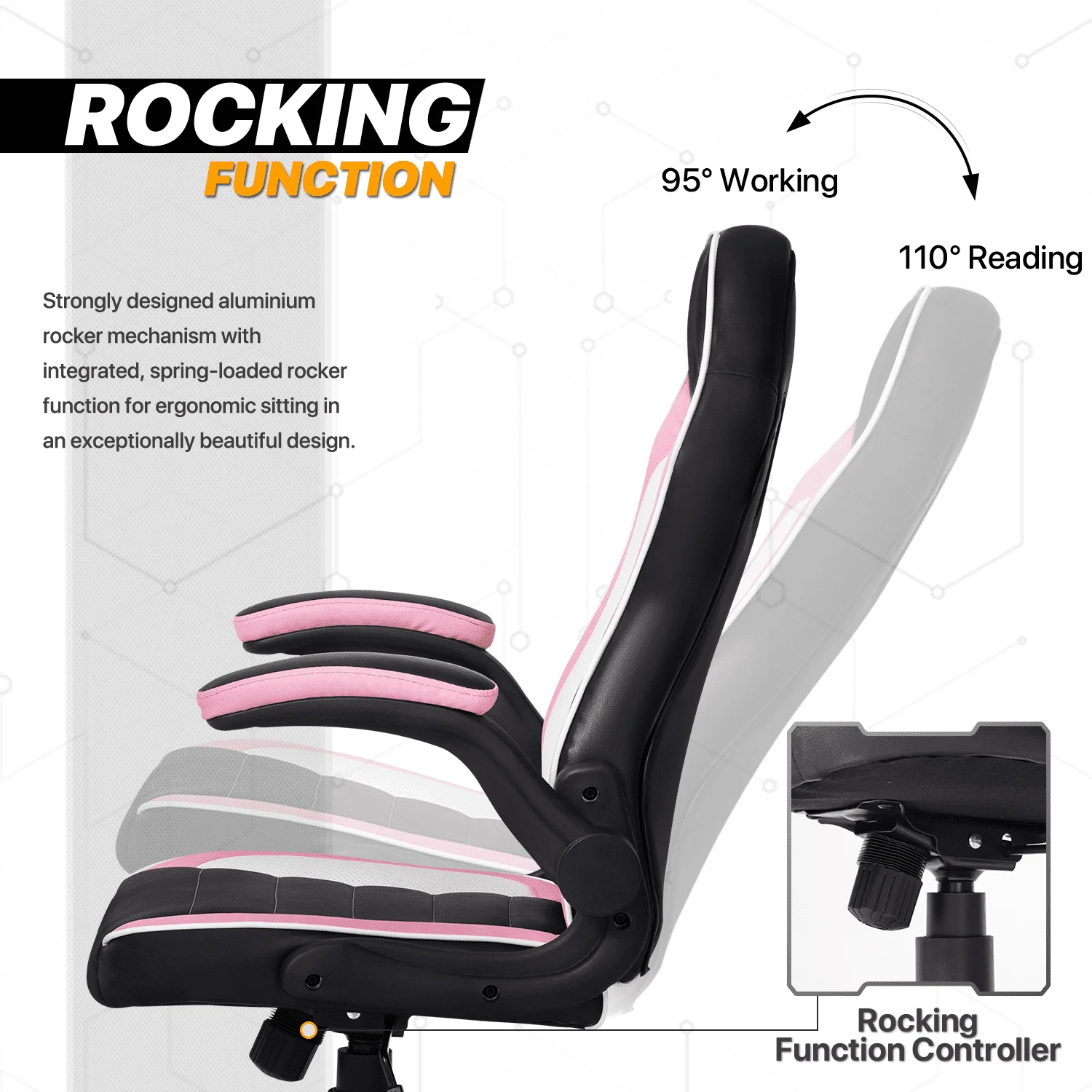 MoNiBloom PU Leather Computer Gaming Chair, with Flip-Up Arms Working Desk Office Seat, Black/Pink