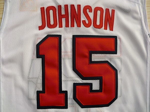 1:1 double layer solid embroidery player version Mengyi replica #15 Johnson white suit jersey