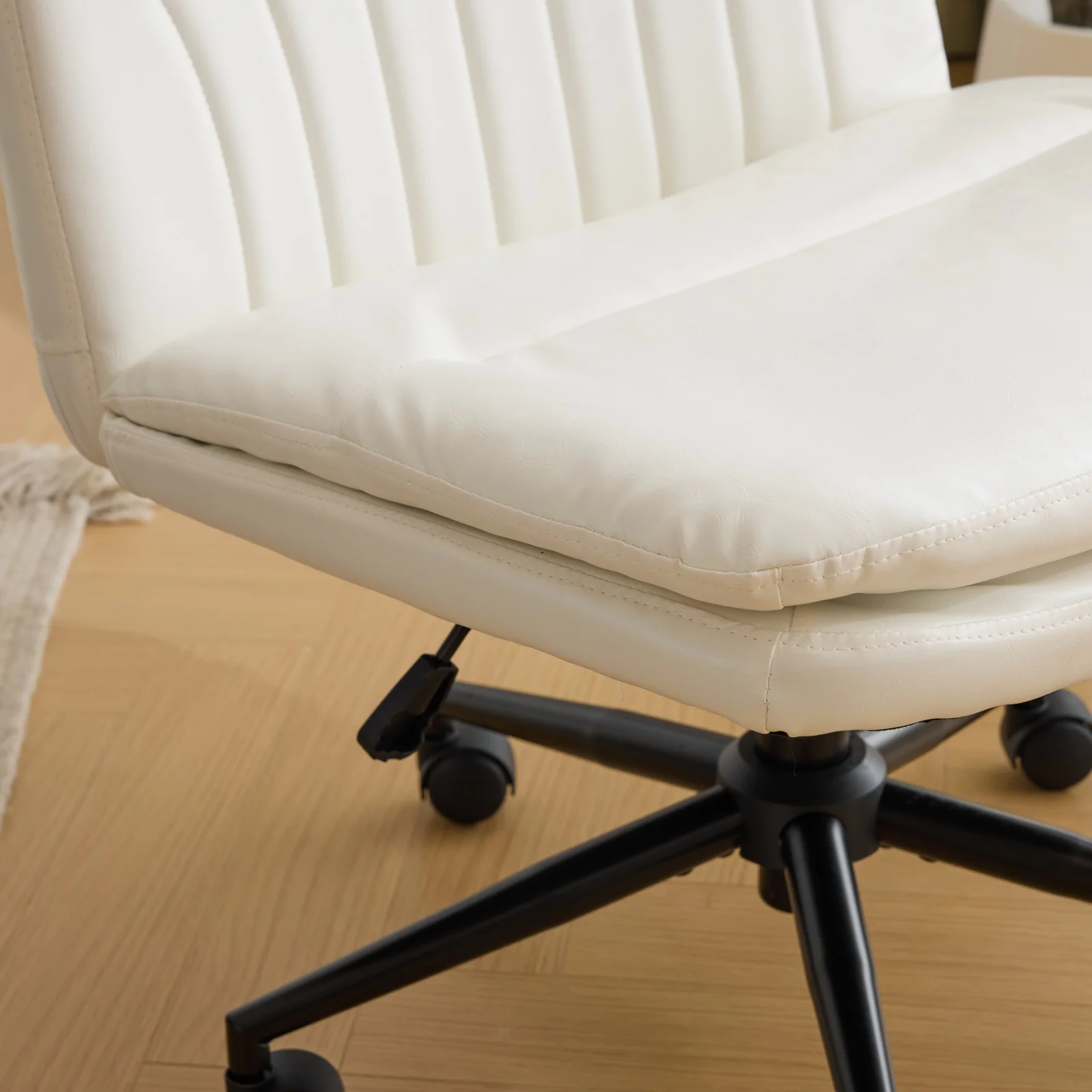 Ktaxon Armless Office Chair Swivel Study Chair Adjustable Desk Chair with Criss Cross Legs and Wheels for Conference and Home Faux Leather Gray
