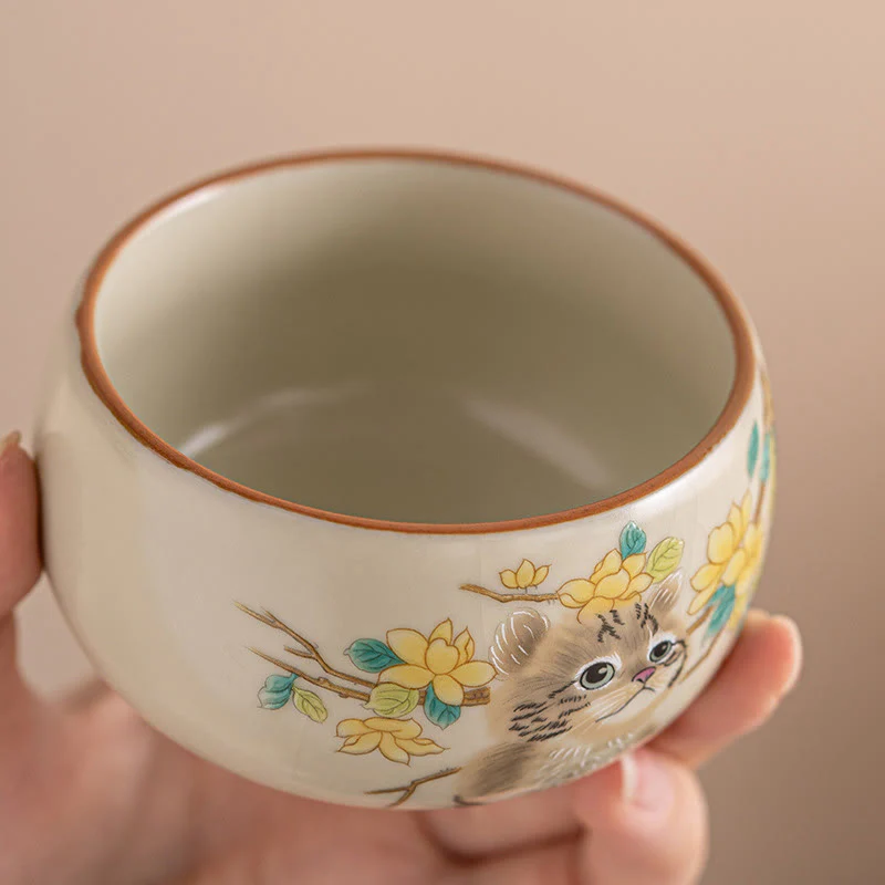 Buddha Stones Cute Cat Yellow Flowers Rabbit Teacup Kung Fu Tea Cup