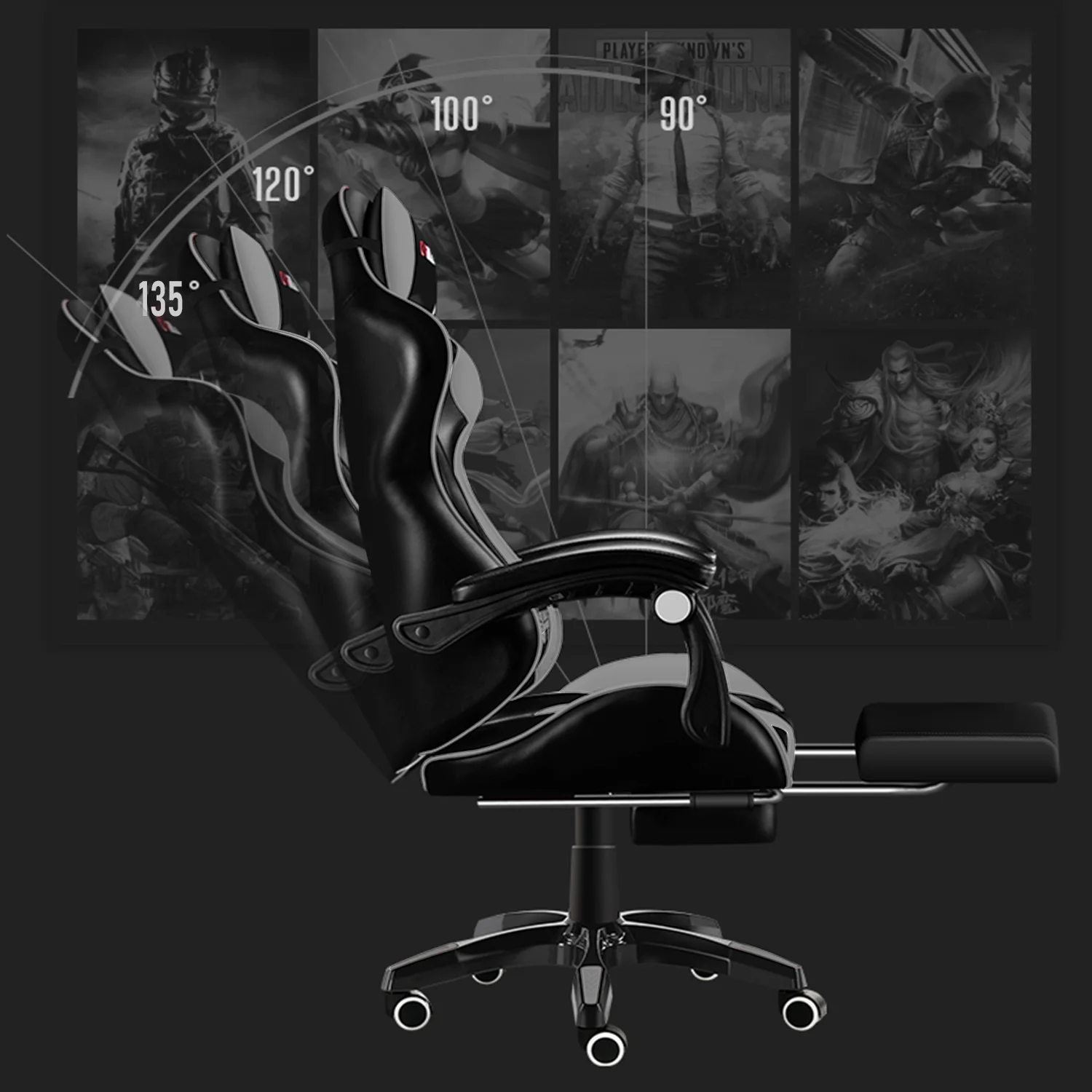 Alvantor Gaming Chair with Adjustable Footrest, High Back Ergonomic Office Chair, Black & Grey