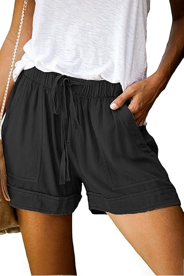 Women Comfy Drawstring Casual Elastic Waist Pure Color Shorts
