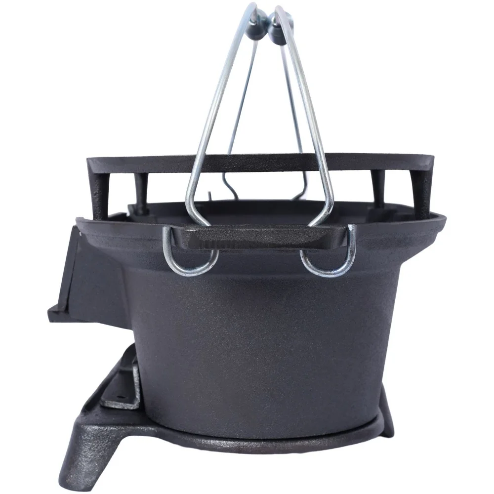 IVV Oval Cast Iron Grill Stove with Handle - Outdoor Camping Charcoal Grill, Portable Tabletop Cast Iron Skillet - Small Hibachi Grill for Outdoor Barbecues Camping Traveling