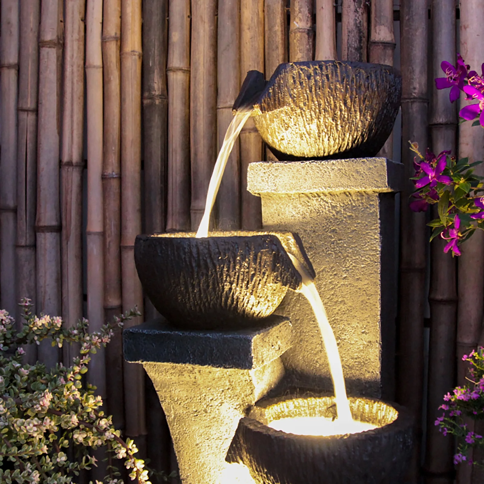 Outdoor Water Garden Fountain 37.40����H Waterfall Small Fountains Cascading Bowl and Jar Water Feature with LED Light for Backyard Patio Porch and Home Art Decor