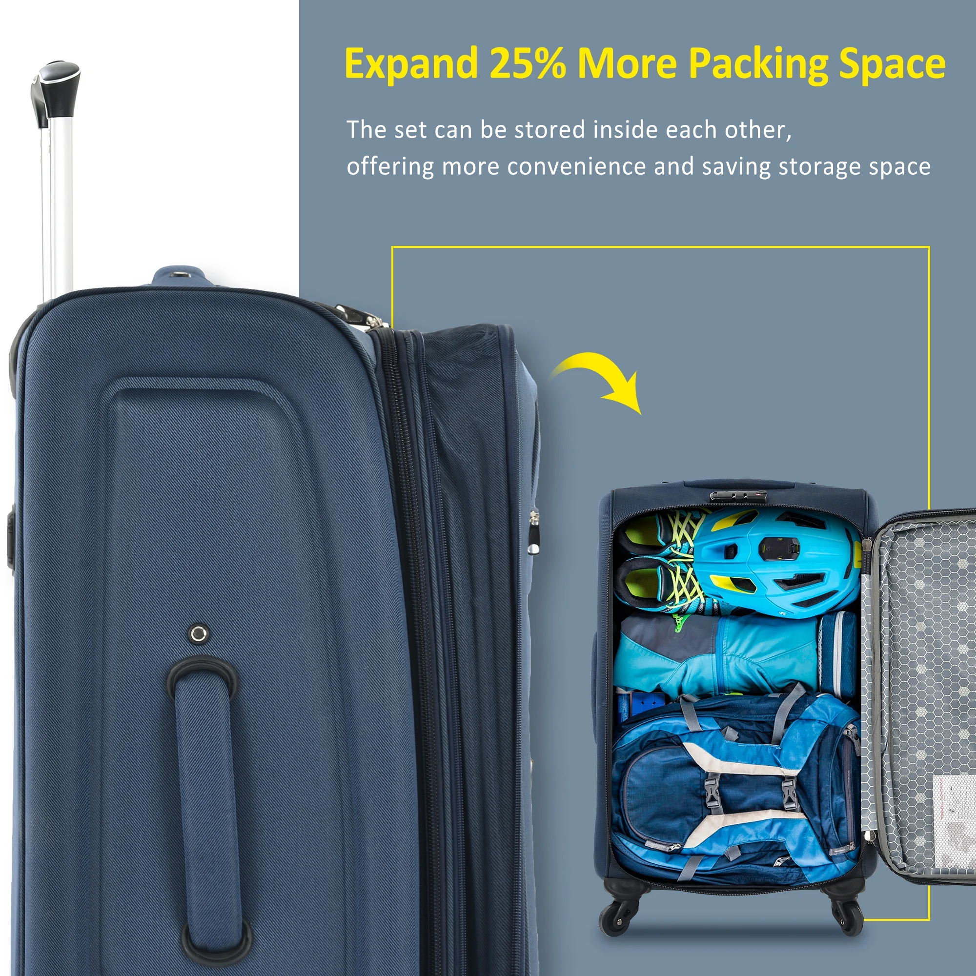 EUROCO 3 Piece Softside Luggage Set,Expandable Suitcase Set with TSA Lock and Spinner Wheels,Lightweight Suitcase for Men Women(20