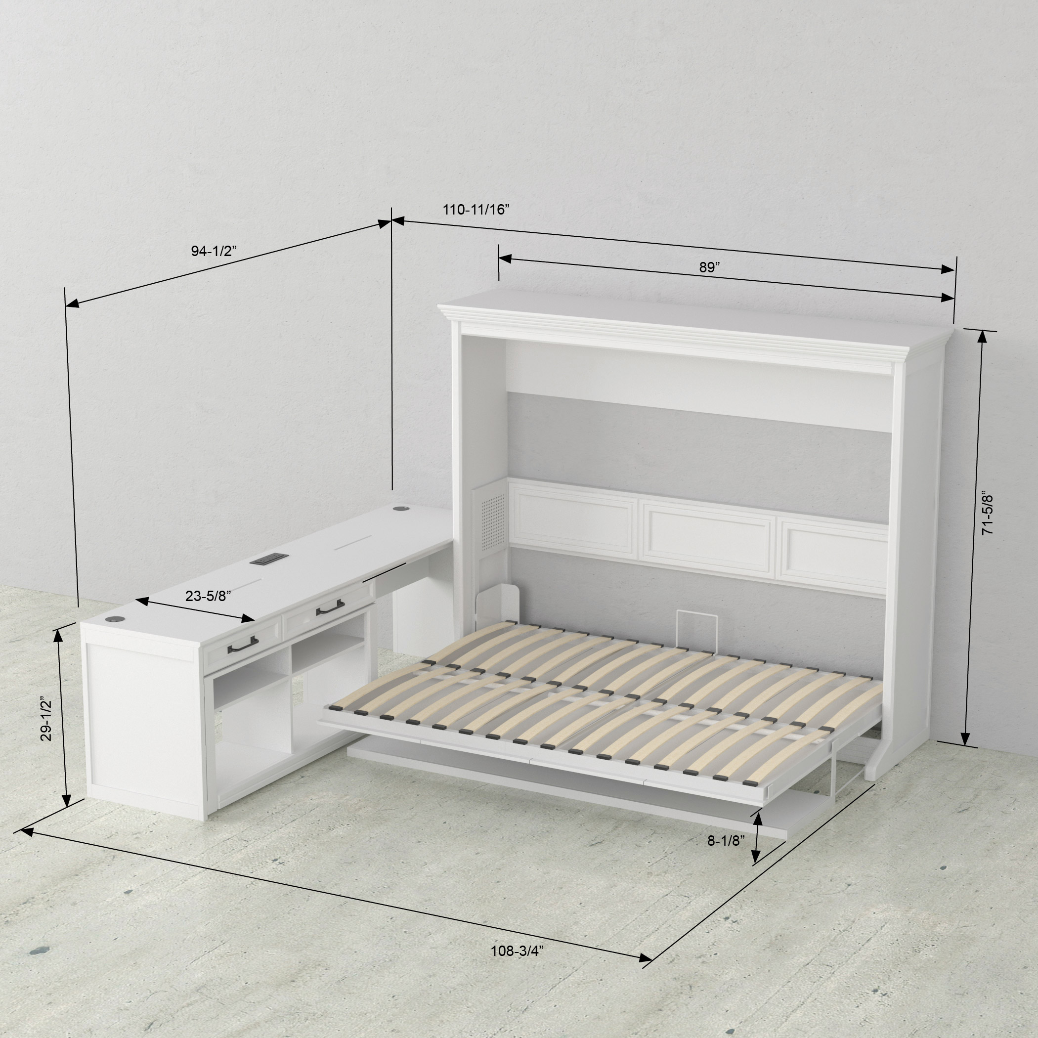 Melbourne Office Pro Queen Wall Bed with Desk -White