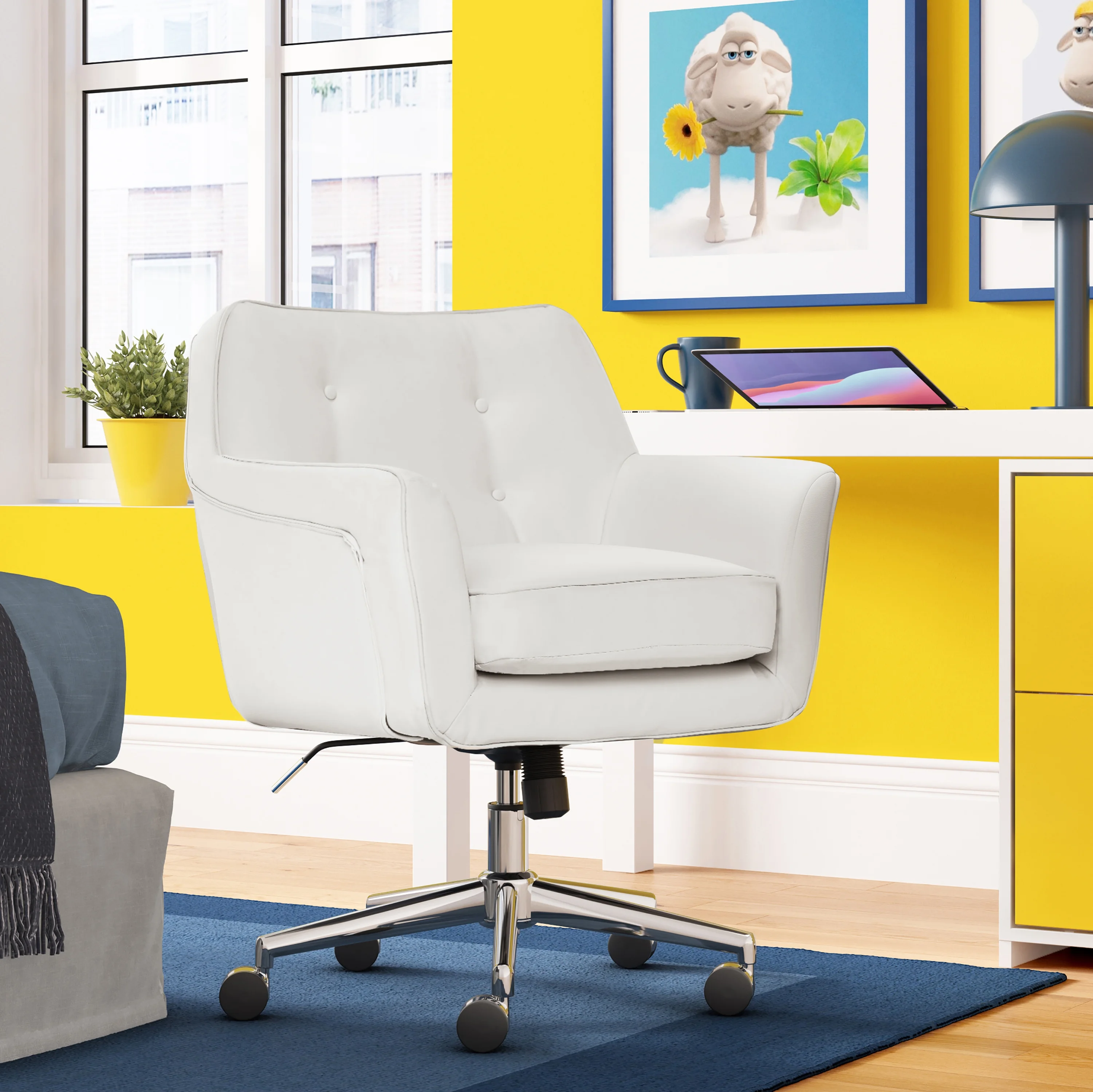 Serta Ashland Office Desk Chair, Button Tufted Mid-Back, Memory Foam Cushion, Chrome Swivel Base, Charcoal
