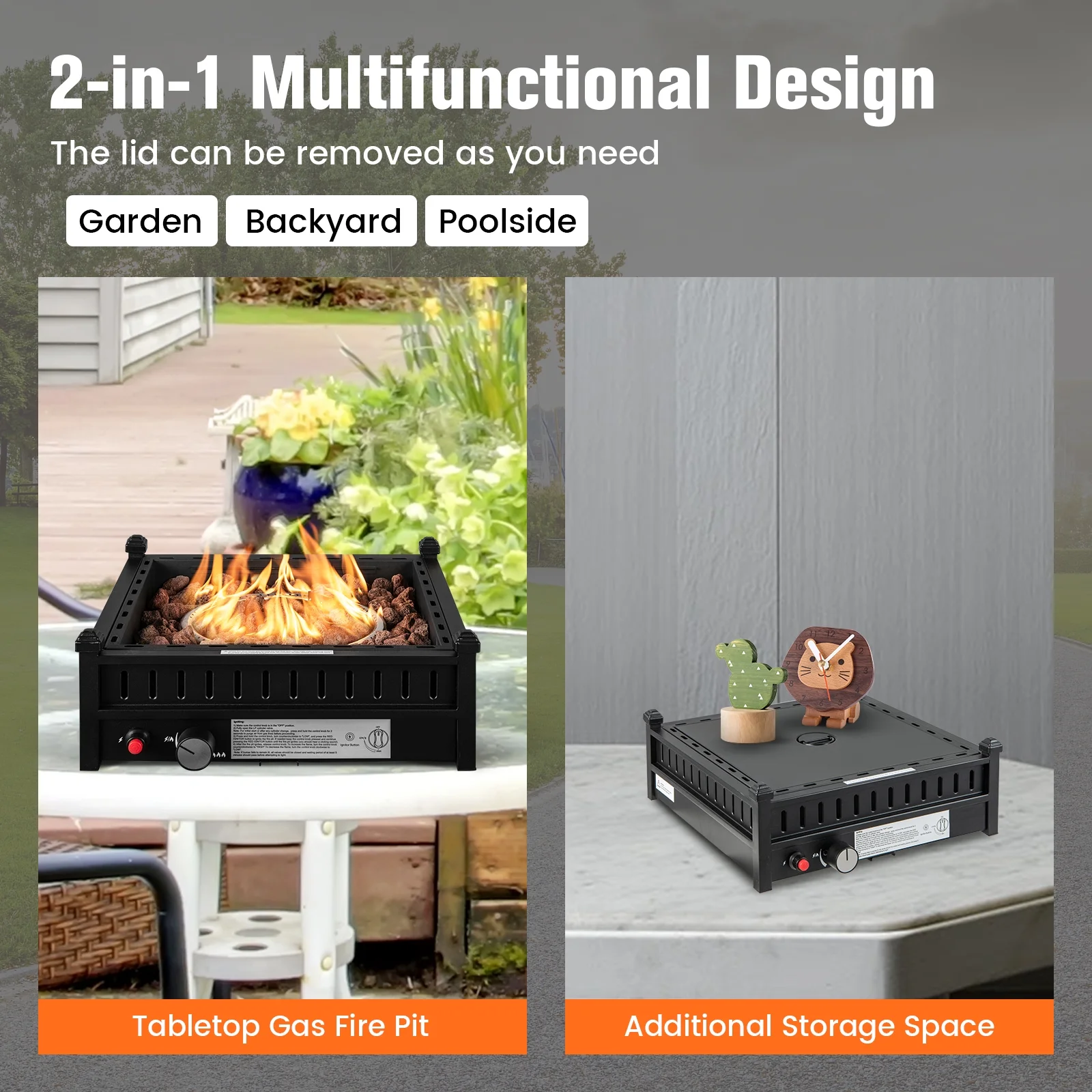 Costway Portable Tabletop Fire Bowl 40,000 BTU Propane Firepit fit Umbrella Holes Table
