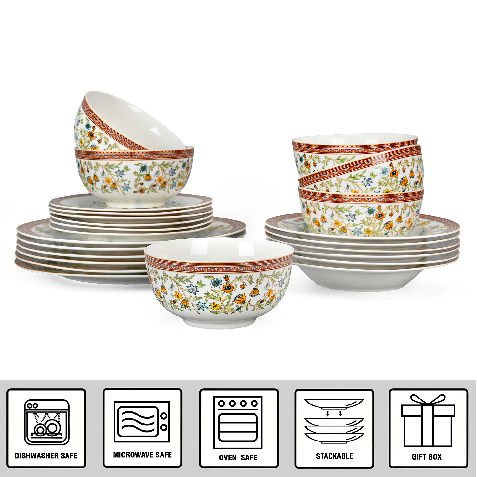 STPgoods Fleurs des Prairies Bone China Dinnerware Set of 16 Service for 4 in Gift Box