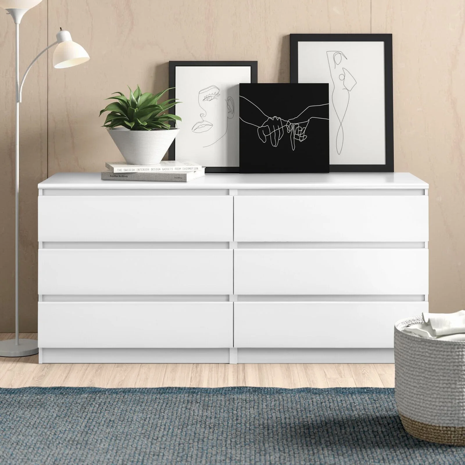 Juiluna 6-Drawer Double Dresser With 6 Wide Drawers, Anti Tilt Device Makeup Vanities Desk, Modern Dressing Table For Girl, Women Bedroom, Living Room, Hallway