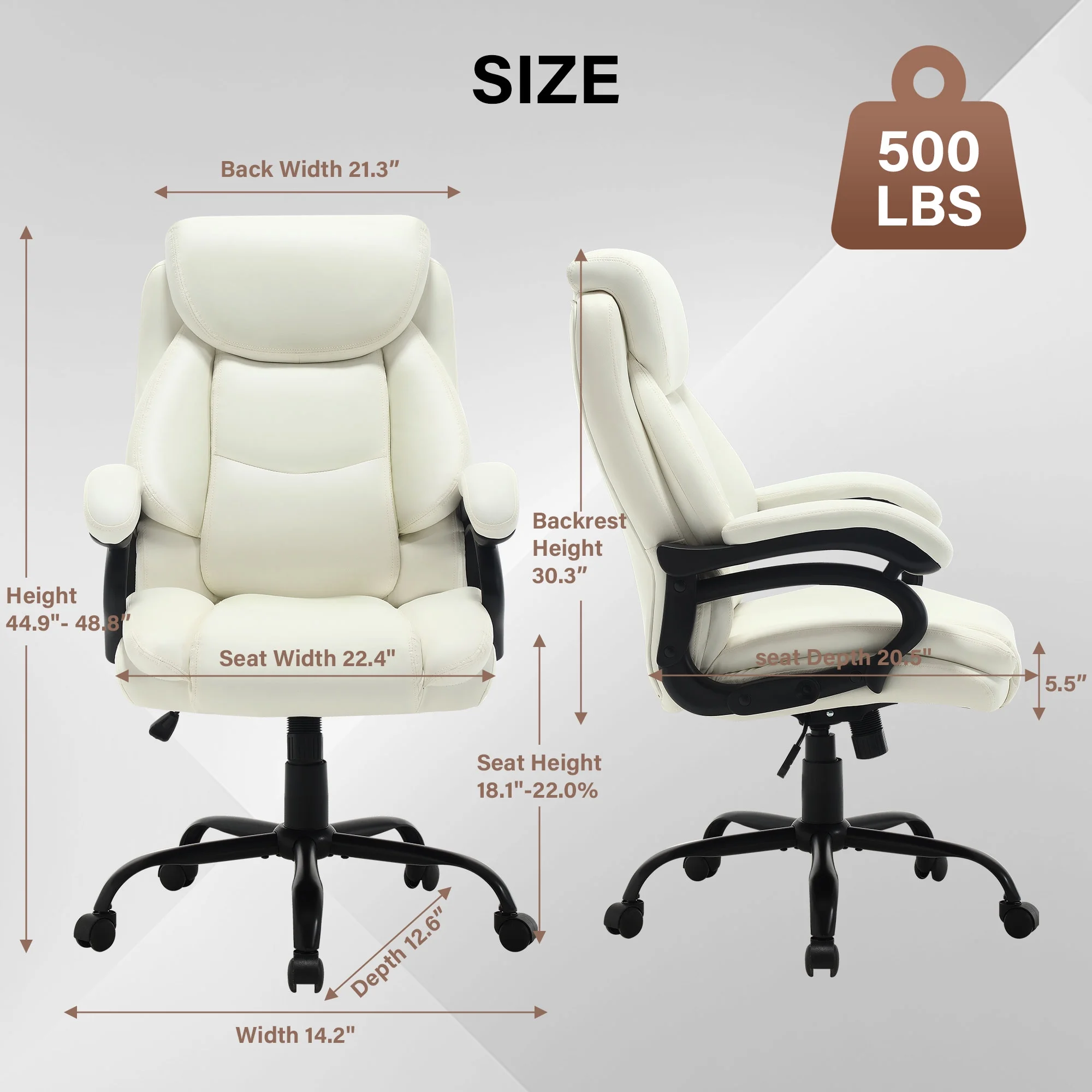 JONPONY Big and Tall Office Chair 500LBS Wide Seat Ergonomic Computer Desk Chair High Back Executive Leather Chair Adjustable Task Chair Lumbar Back Support 8 Hours Heavy Duty Design,Black