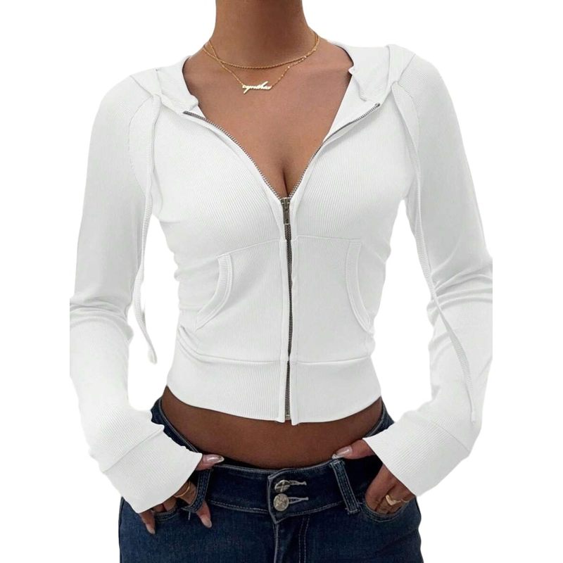 Women's Y2k Hoodie Crop Zip Up Ribber Knit Fall