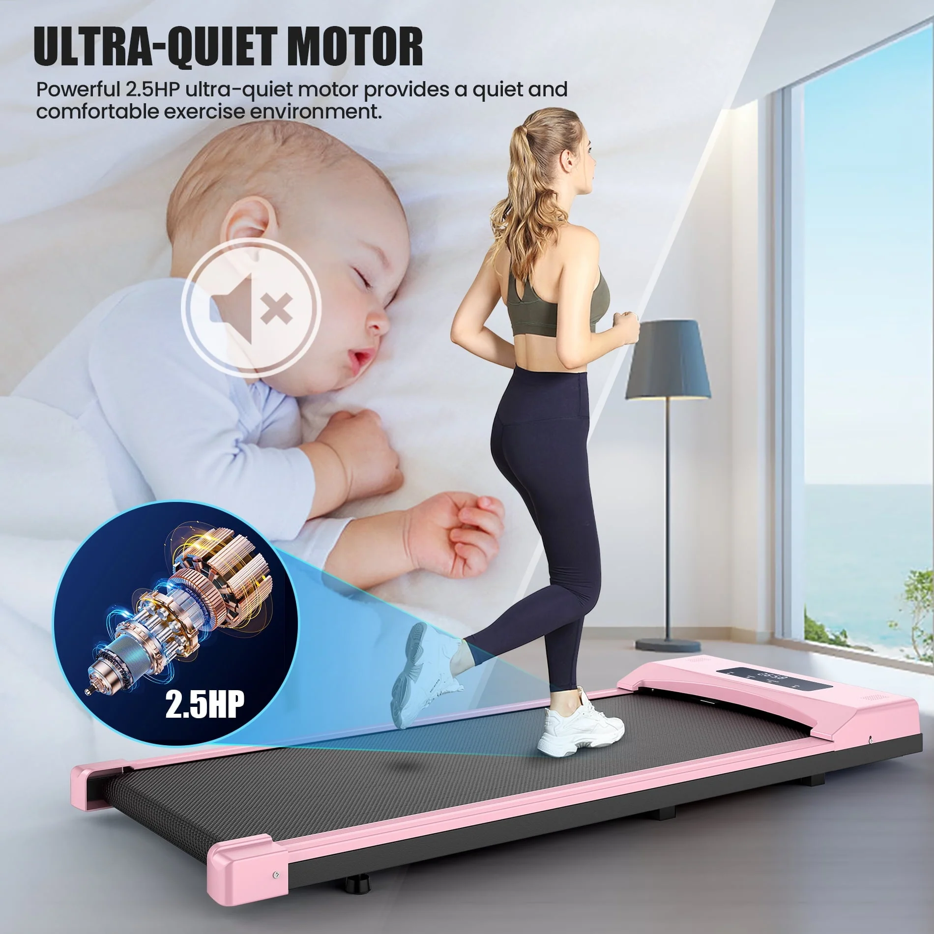 Tikmboex 2.5HP Under Desk Treadmill with LED Display Wireless Remote Control38.5