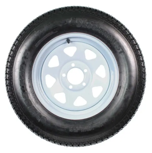 2-Pack ST205/75D15 Trailer Tires on White-Spoke Rims – LRC Rated. 5-Hole Mounting. 205/75-15 Size
