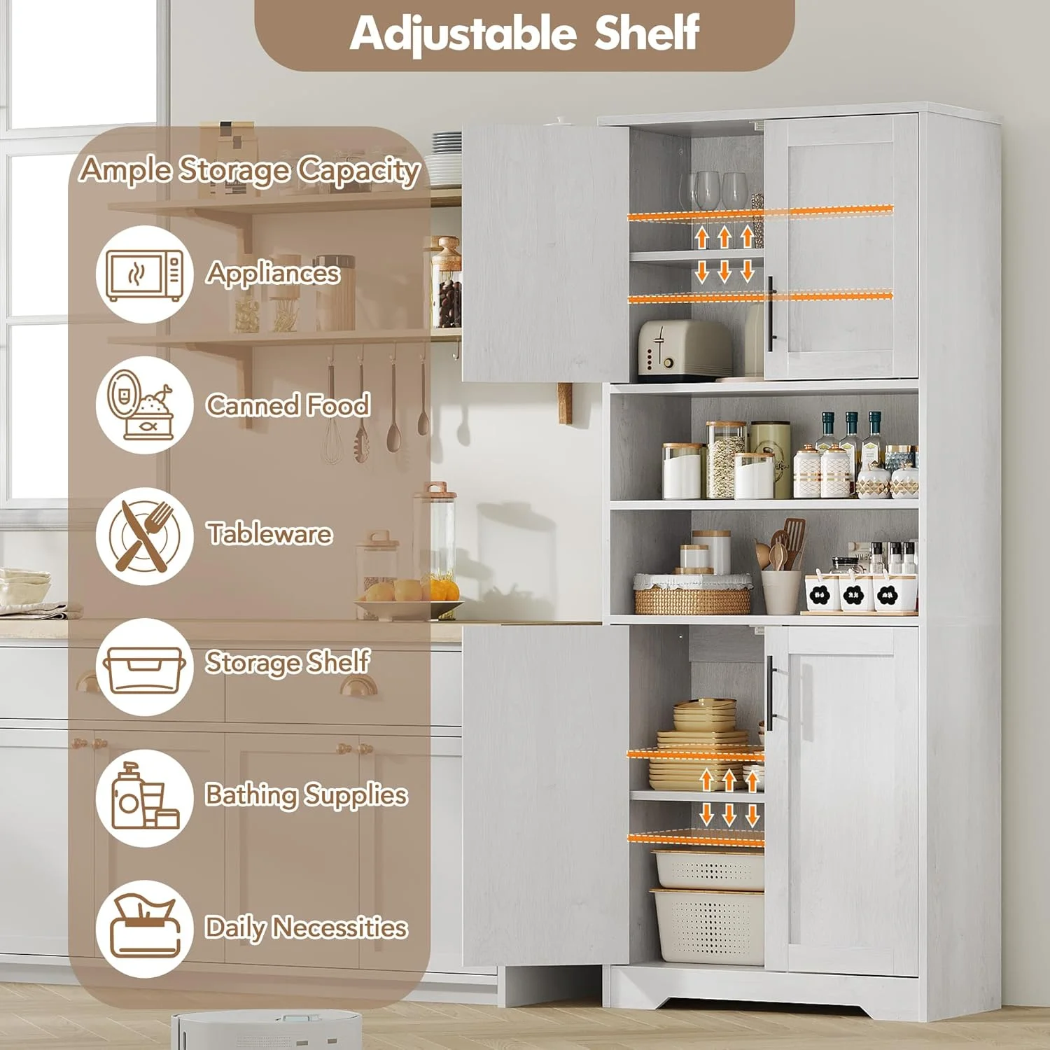 Studyset Tall Bathroom Cabinet, Freestanding Bathroom Storage Cabinet with Glass Doors and Adjustable Shelves, 67