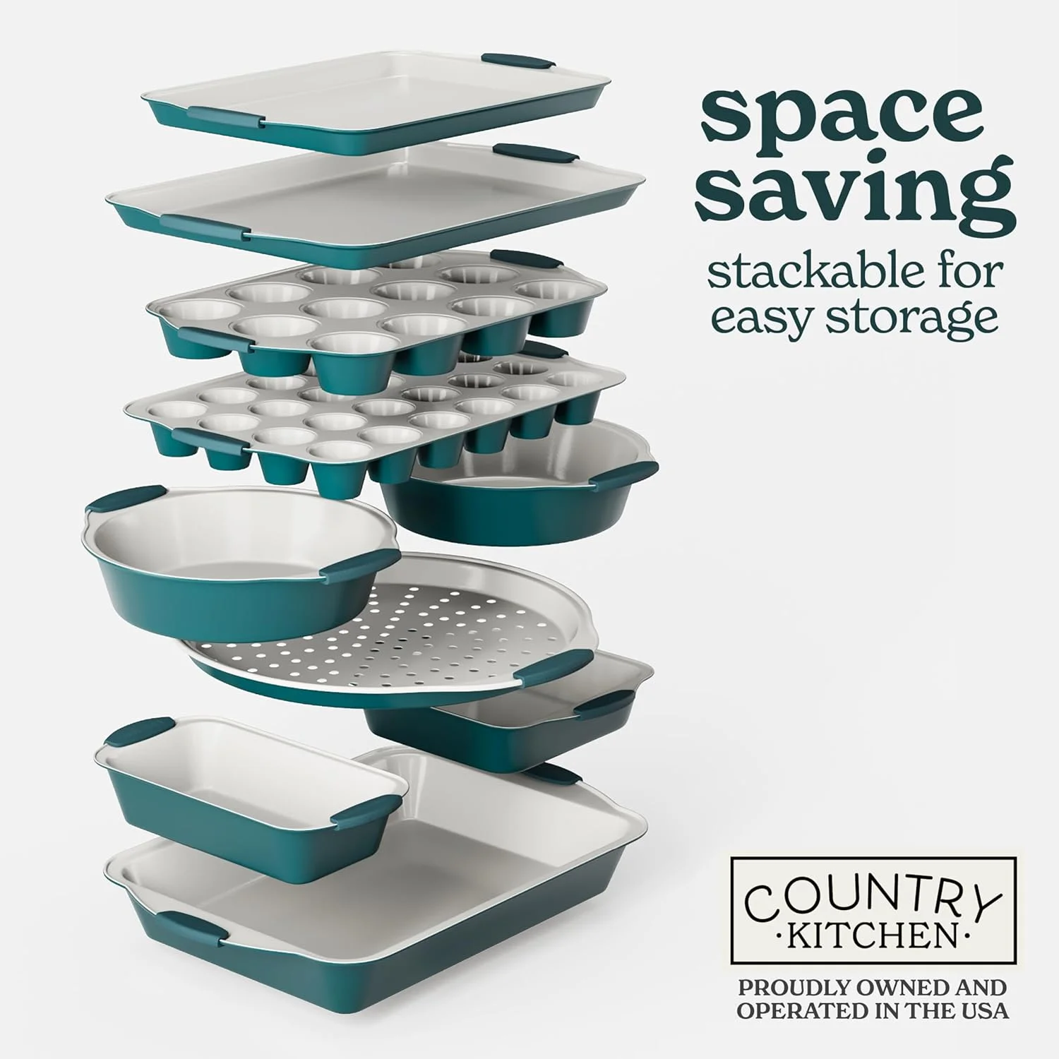 Country Kitchen 10-Piece Nonstick Bakeware Set - Stackable Pots and Pans, Black