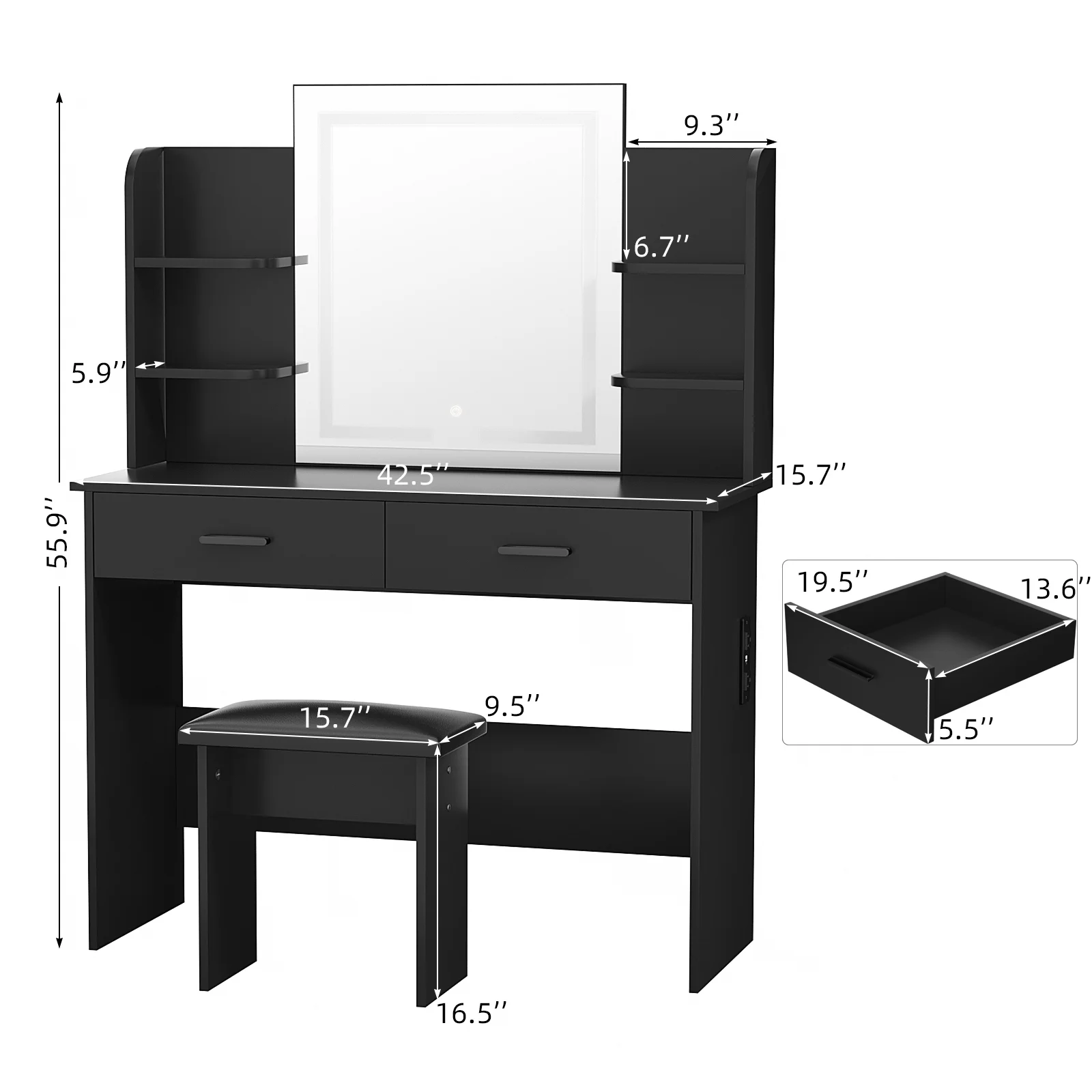 RichYa Modern Makeup Vanity Set with Lights Mirror and Drawers,White Makeup Desk,Dressing Table
