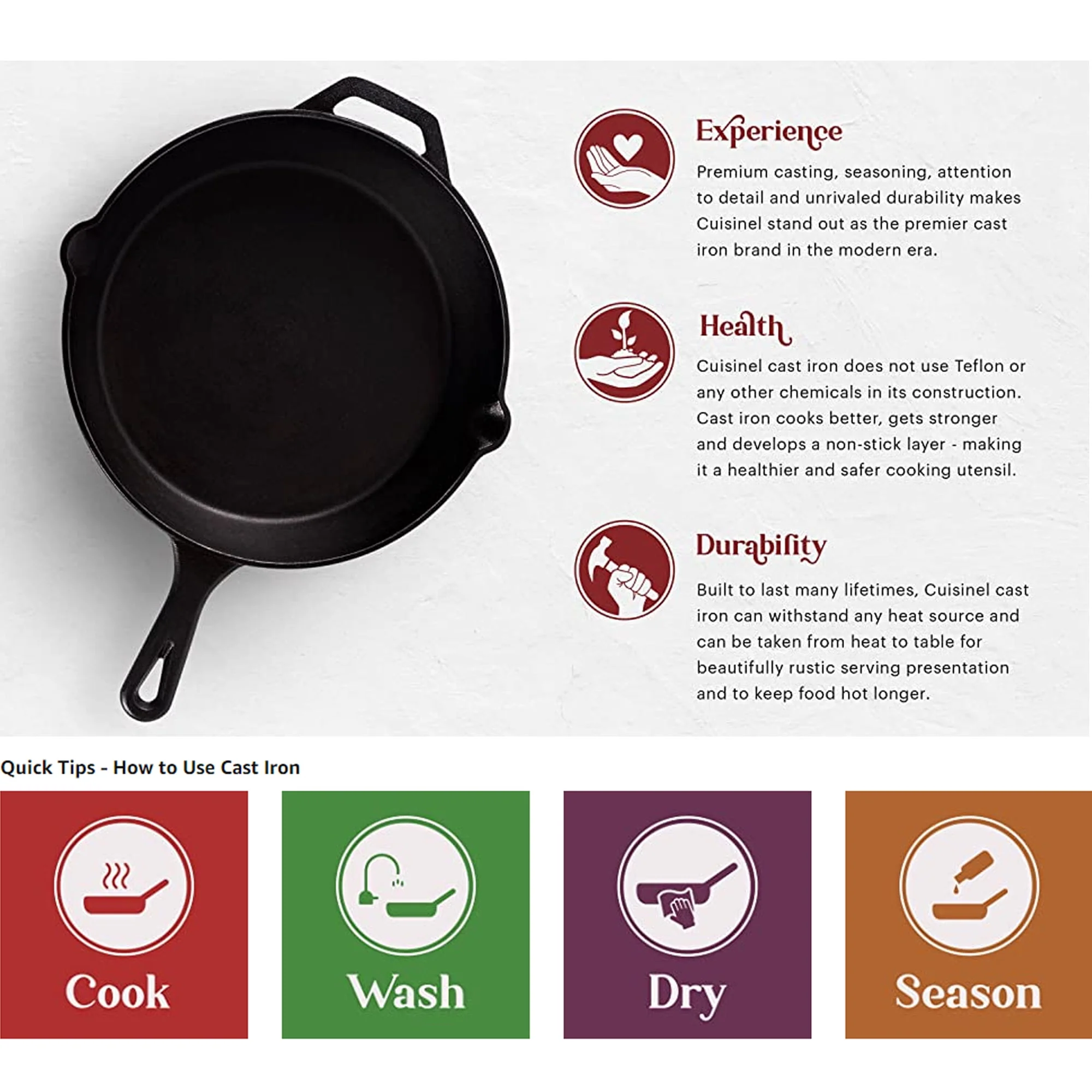 Pre-Seasoned Cast Iron Skillet (12-Inch) with Glass Lid and Handle Cover Oven Safe Cookware