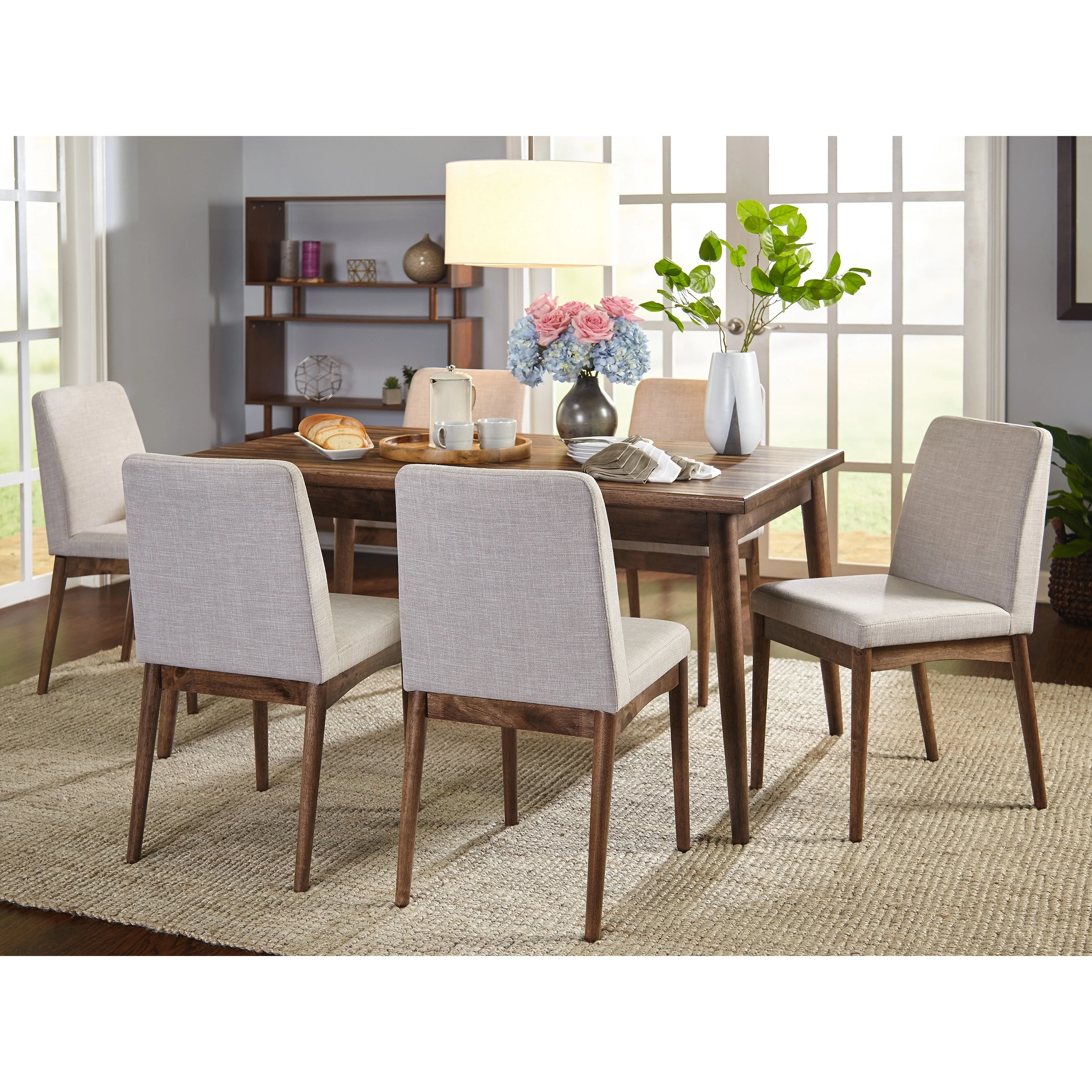 TMS Element 7-Piece Indoor Dining Set, Includes Table and Chairs, Walnut/Gray