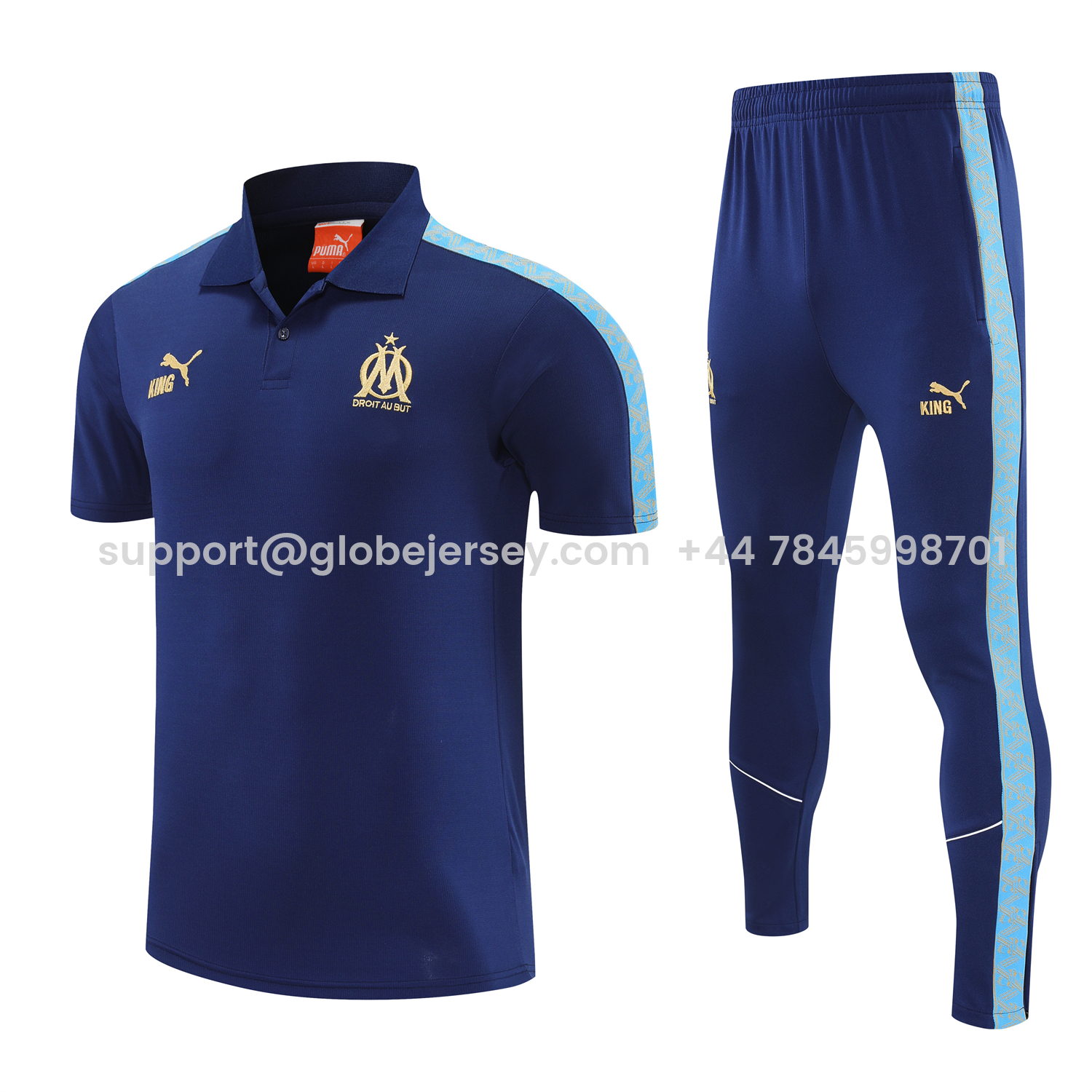 Marseille 25-26 POLO Short-Sleeve Training Set - Dark Blue Top and Pants