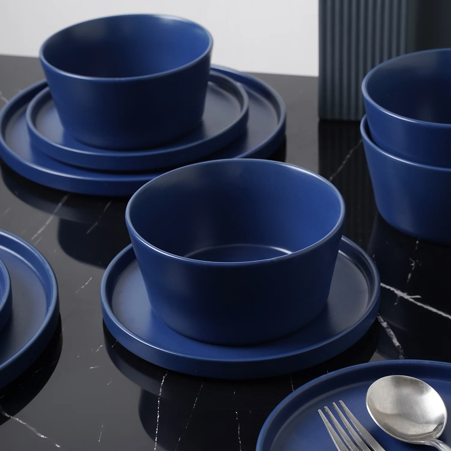 Stone + Lain Chelsea Stoneware Collection, Round Dinnerware Set, 24 Pieces Service for 8, Blue