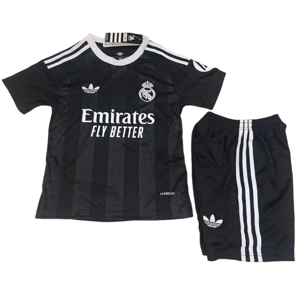 25-26 Real Madrid Black Goalkeeper Jersey - Kids Set