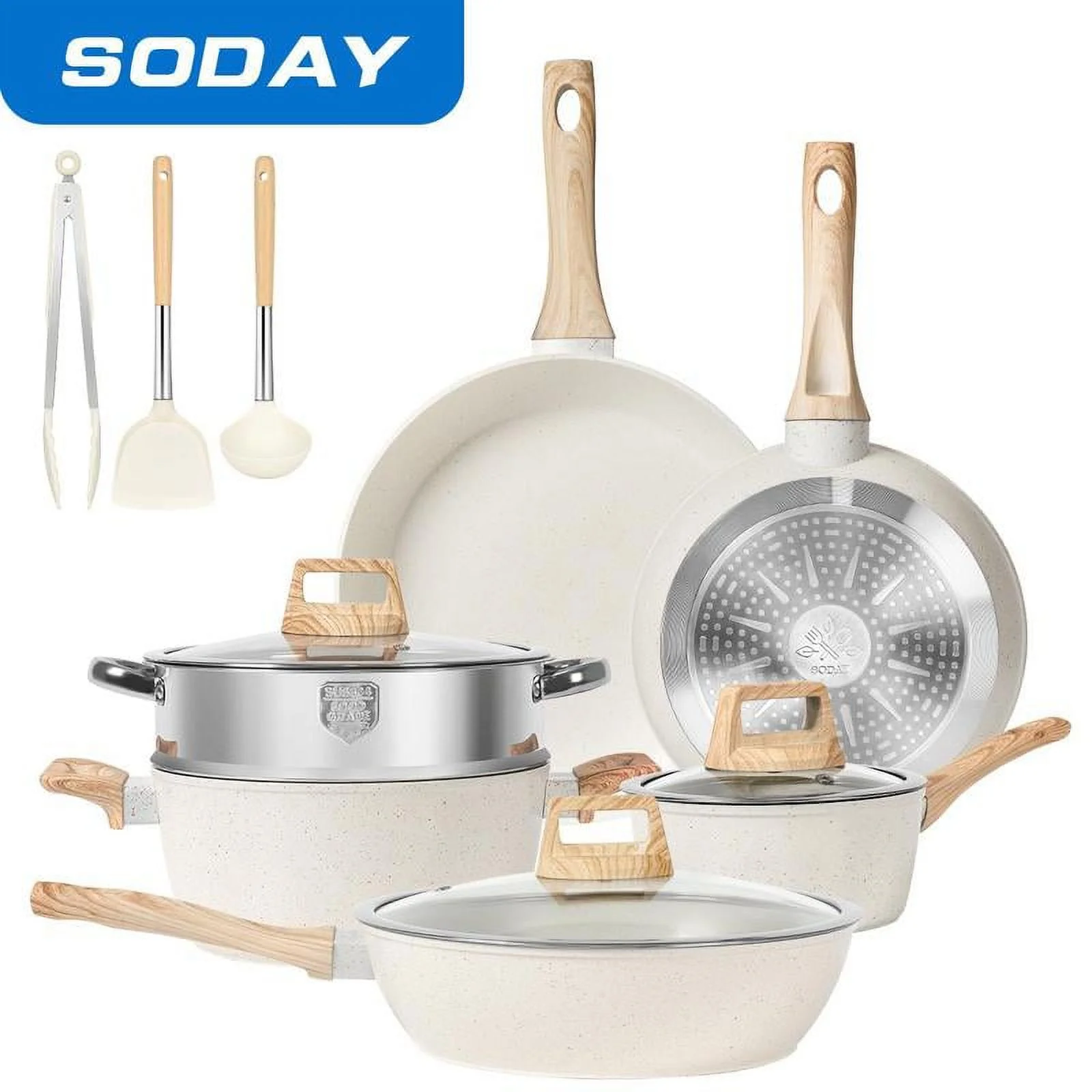 12pcs Pots and Pans Set Non Stick Kitchen Cookware Sets Induction Cookware Nonstick Granite Cooking Set with Frying Pans, Saucepans, Steamer