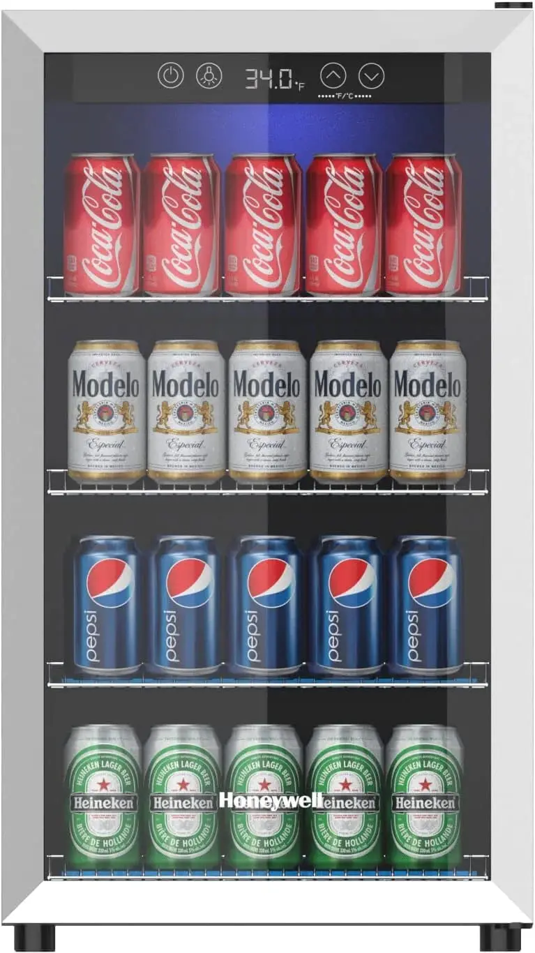 115-Can Beverage Refrigerator – Glass-Door Mini Fridge with Adjustable Shelving for Bar or Office