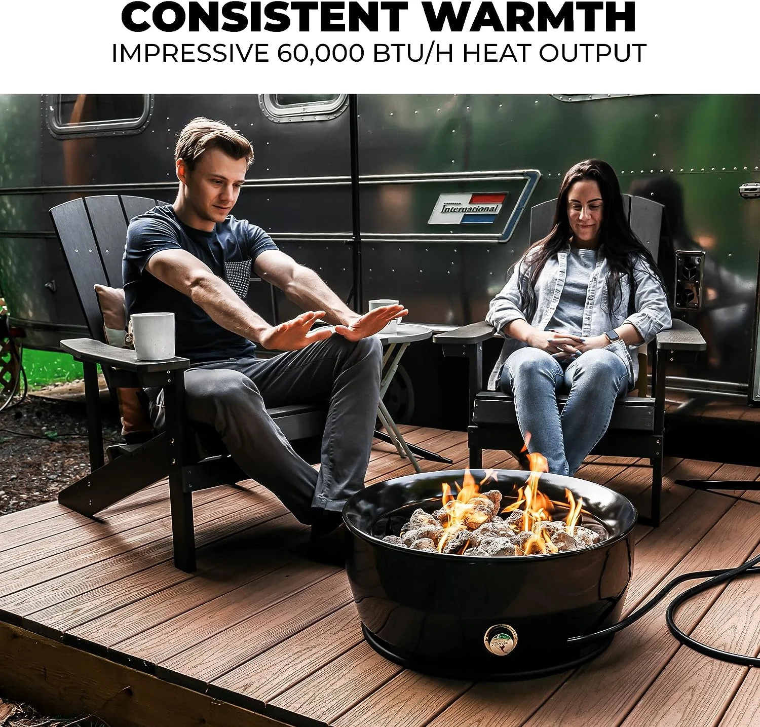 Outland Living Large Outdoor Propane Gas Fire Pit for Outside, 60,000 BTU/h, 24 inch with Lid - Modern Lake Country 800 Fire Bowl Firepit for Patio, Graphite Gray
