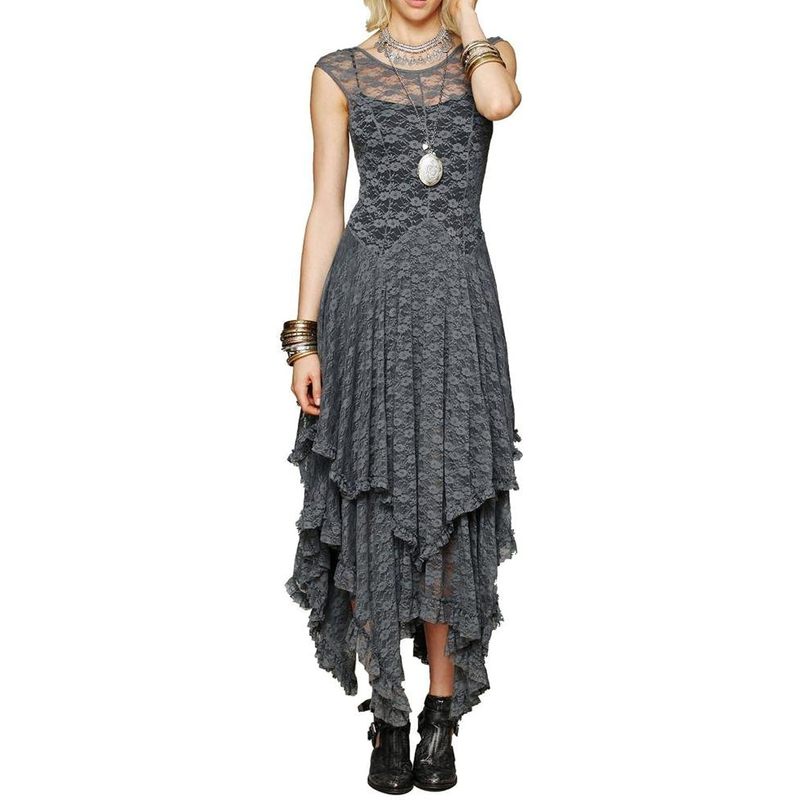 Womens Lace Long Dress with Slip Two Pieces