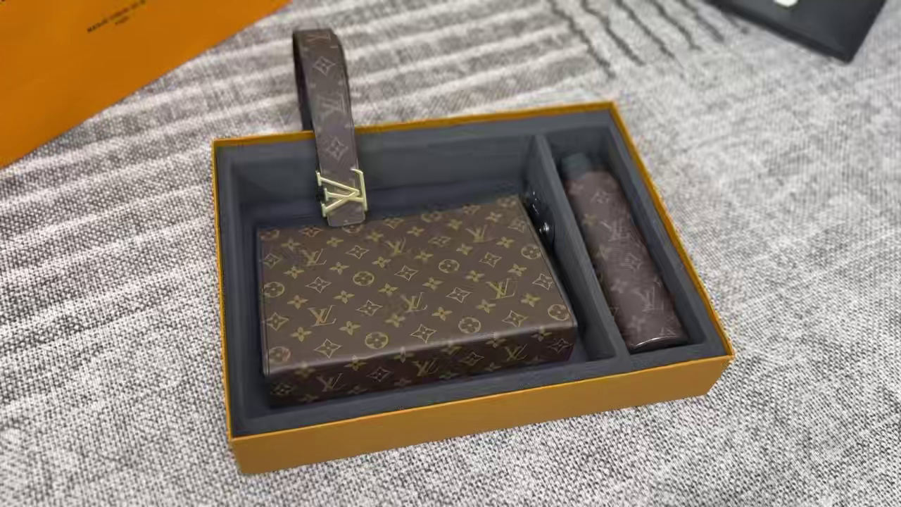 LV Belt + Handbag + Water Bottle Three-Piece Set