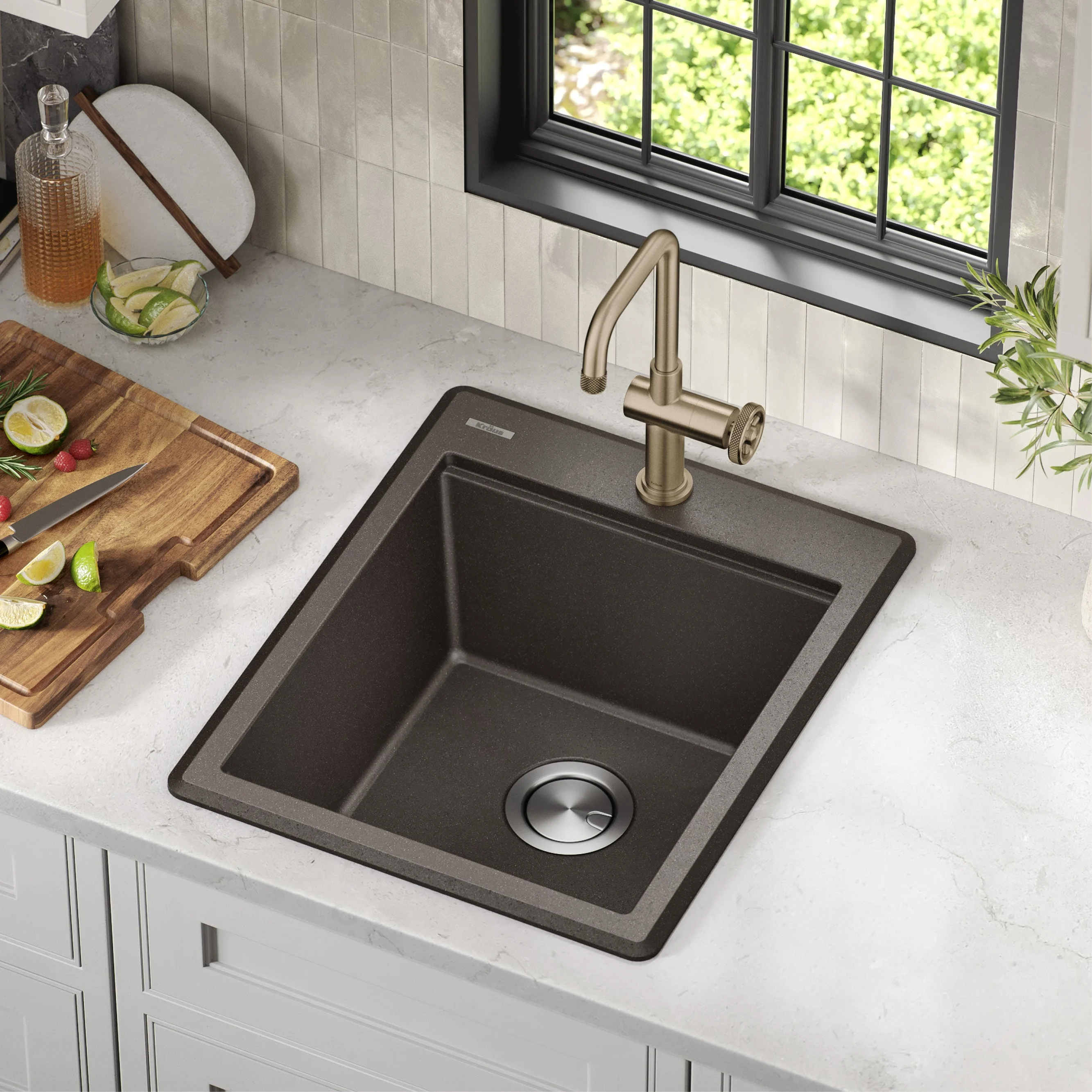 KRAUS Bellucci 18 Granite Composite Workstation Drop-In Top Mount Single Bowl Kitchen Bar Sink in White with Accessories